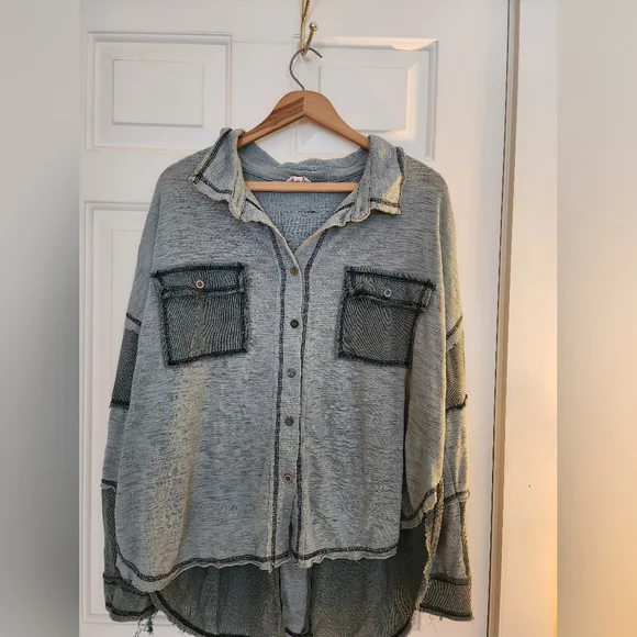 Pol Full Button Lightweight Shirt Size Large Beach Boho Green - Picture 14 of 14